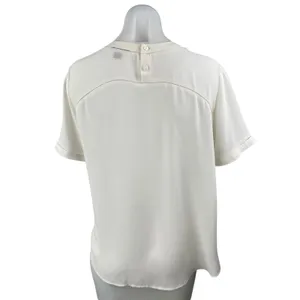 Ann Taylor Women's White Pintucked Short Sleeve Crew Neck Blouse Top Size S thumbnail 2