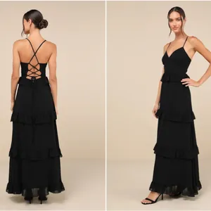 LULU's Prom Wedding Boho Romantic Ruffle Corset Tie Back Maxi Dress NWOT thumbnail 5