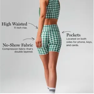 Tuckernuck Trellis Gingham Biker Shorts M NWT Green White 6” High Waist Pockets thumbnail 3