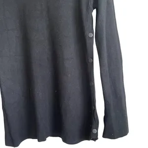 Zara Knit Women Top S Black Round Neck Long Slit Sleeve Side Snap Rocker‎ Goth thumbnail 7