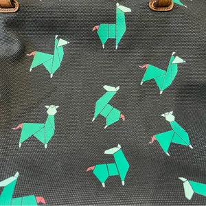 Fossil Origami Llama Tote Black Green Canvas Shoulder Bag Novelty thumbnail 2