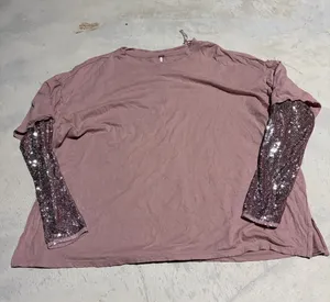Free people sequin sleeve Rose Pink Long Sleeve Top XS thumbnail 1