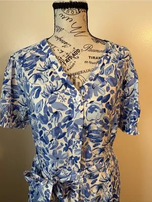 croft & barrow Blue and White Floral Midi Dress with Tie Waist thumbnail 3