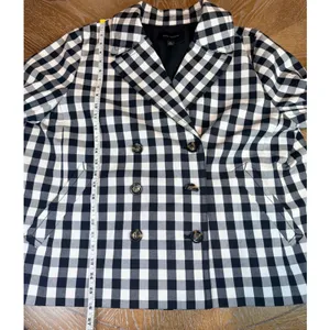 Ann Taylor Gingham Double Breasted Coat Jacket Black White Size‎ XXL thumbnail 8