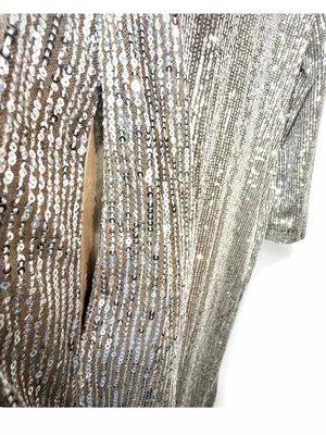 ANTHROPOLOGIE MARE MARE X Women’s Silver Sequin Duster Open Front Jacket Size S thumbnail 10