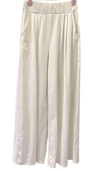 Source Unknown White Wide Leg High Waist Pull On Pants Pleated Front with Pockets Womens Medium thumbnail 1