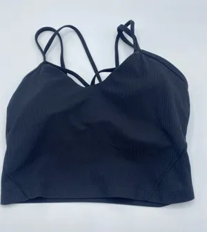 Lululemon Womens Align Strappy Cropped Tank Black Ribbed Yoga Top LW1EF6S Size 2 thumbnail 1