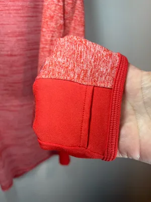 Athleta Running Wild 1/2 Zip Pullover Shirt Red Performance Pocket Reflective Lg thumbnail 5