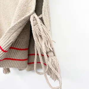 Free People Womens All Star Stripe Tassel Boho Festival Poncho Sweater Vest OS thumbnail 5