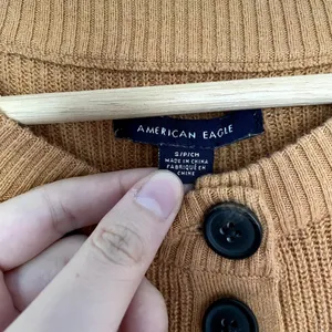 American Eagle mustard‎ yellow white arm stripes knit sweater women's size small thumbnail 3