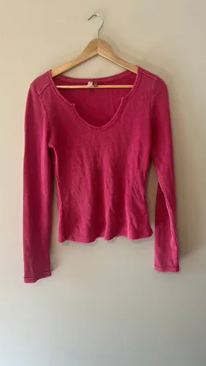 Pilcro and the Letterpress Pink Thermal Waffle Knit Long Sleeve Top Size Small thumbnail 3