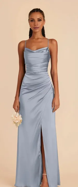 Satin Bridesmaid Dress Blue Size 4 thumbnail 1