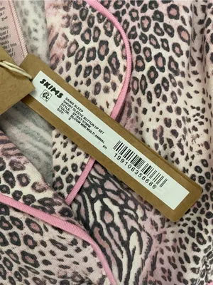 Skims Sleep Short Sleeve Button Up Top & Shorts Pink Animal Print Pajama Set S thumbnail 5