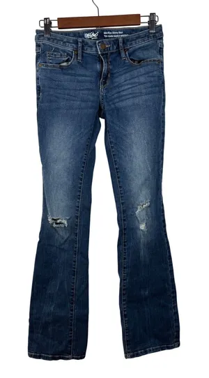 Mossimo Skinny Boot Jeans Women Size 2 Blue Mid Rise Distressed Ripped Knee Y2K‎ thumbnail 1