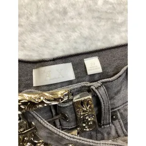 Le ALX Western Belt Jeans Grey High‎ Rise Straight Leg Raw Hem Size 27 NEW thumbnail 3
