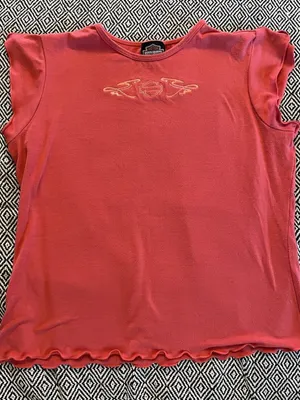 VTG Harley Davidson Shirt Women’s Large Coral Red Short Sleeve Biker thumbnail 1