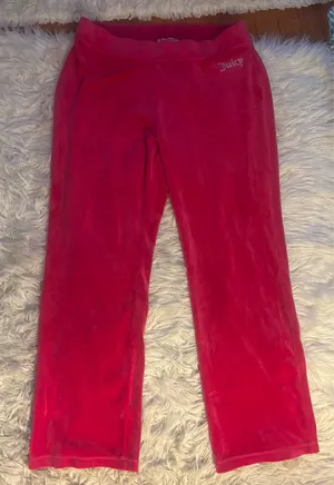 Juicy Couture Women's Pink Velour Track Pants Solid Logo Accent Size L thumbnail 1