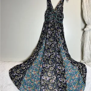 Free People Dance with Me Ruched Gathered Front Cute Ties Maxi Dress Size Small thumbnail 8