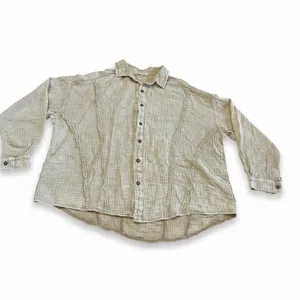 Easel Women's Beige Textured Crinkle Gauze Button Up Shirt Top Medium‎ thumbnail 4