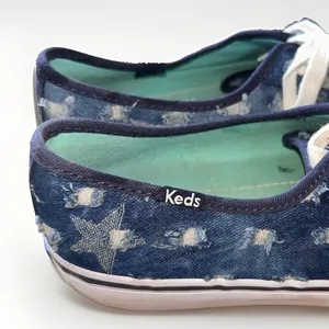 VTG Keds Champion 9.5 Blue Distressed Denim Star Low Top Sneakers Rubber SOle thumbnail 5
