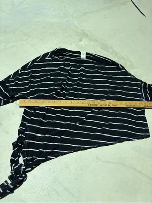 Free people we the free Black & White Striped Long Sleeve Tie-Hem Top medium thumbnail 4