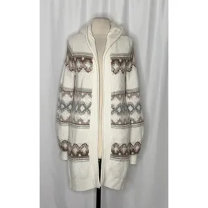 ABERCROMBIE & FITCH Fair Isle Hooded Long Cardigan Sweater Cream Fairisle XS thumbnail 2