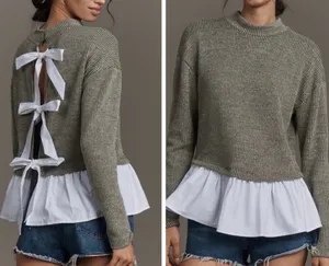 Anthropologie Maeve Bow-Back Twofer Oversized Top/Sweatshirt, Size XS thumbnail 2