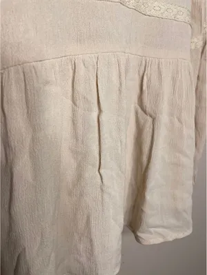 Polagram Cream Pintuck Lace Blouse Cottagecore Boho Ruffle S thumbnail 6