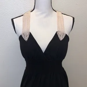 My Michelle black maxi sleeveless beige lace straps evening dress thumbnail 2