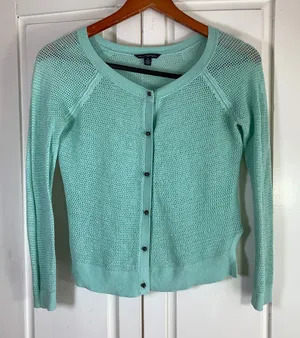 American‎ Eagle Outfitters Mint Green Crochet Knit Button Up Cardigan Sweater S thumbnail 1