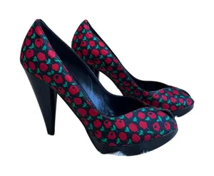 Vintage Betsey Johnson Red Green‎ Floral Platform Heels Y2K Pumps Size 5.5 thumbnail 1