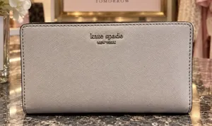 Kate Spade New York Gray Women's Bifold Wallet Zip Coin, Clear ID, Logo thumbnail 1