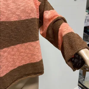 True Craft Brown & Orange Wide Striped Wide Bell Sleeve Cropped Sweater size M thumbnail 4