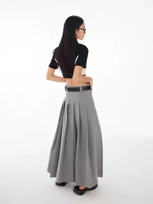 High-Waisted Pleated A-Line Maxi Skirt thumbnail 2