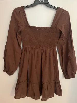 Altar'd State Brown Smocked Square-Neck Mini Dress thumbnail 3