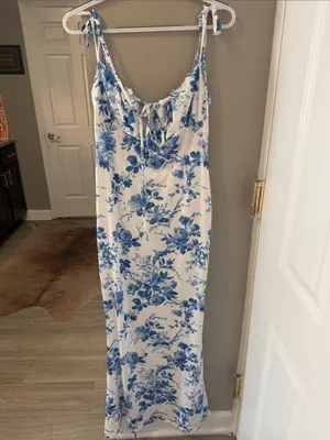 $69 NWOT Marthea Tie Shoulder Fishtail Hem Floral Print Maxi Dress - BFloral L thumbnail 6