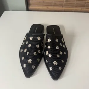 Free People Becky Daisy Embroidered Mules in Black 9 thumbnail 2
