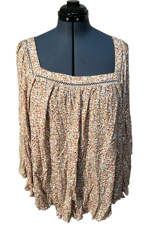 Lane Bryant Womens Plus Sz 26/28 Peasant Blouse Batwing Square Neck Ditsy Floral thumbnail 1