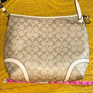 Coach Beige Signature Monogram Coated Canvas Crossbody/ Shoulder Bag thumbnail 14