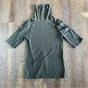 Loft Turtleneck Shirt Ribbed Long Sleeve XS Stretch Olive Green thumbnail 7