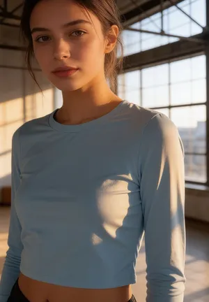 Light Blue Long Sleeve Athetic Crop Top Size M thumbnail 1