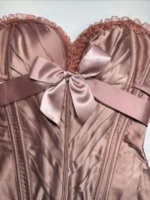 Women's Satin Lace-Up Bustier Corset Dusty Rose M bow tie sexy feminine lace thumbnail 5
