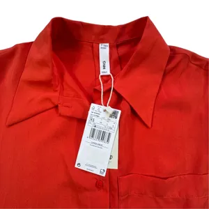 Mango MNG Orange Red Lyocell Sleeveless Shirt Womens XS Collar Button Pocket NWT thumbnail 3