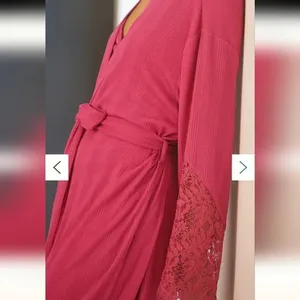 [Anthropologie] Magenta Pink Ilia Lace Sleeve Belted Wrap Robe Size Large L/XL thumbnail 11
