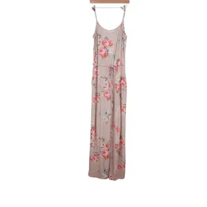 Floral Wide Leg Jumpsuit Mauve Pink Rose Print Spaghetti Strap Pockets Large thumbnail 2