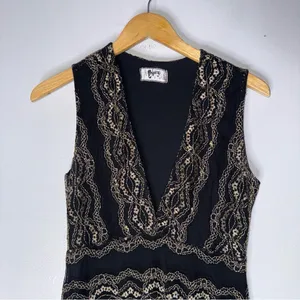 Nightcap Moroccan‎ Black Gold Lace V Neck Dress Size 3 Medium CP thumbnail 5