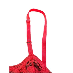 Y2K Vintage Red Lace Trim Sheer Solid Cami Tank Adjustable Strap S/M Love thumbnail 4