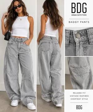 BDG Urban Outfitters Grey Baggy Denim Pants Size 4 thumbnail 2