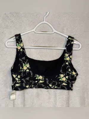 NWT Aerie size xl black floral swimsuit top thumbnail 5