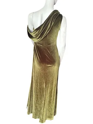 Monvelli One Shoulder Stretch Velvet Gown Olive Green Size 6 NWT thumbnail 3